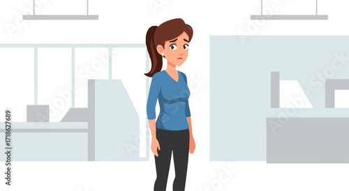 A Concerned Woman in a Blue Shirt, Looking Anxious and Worried