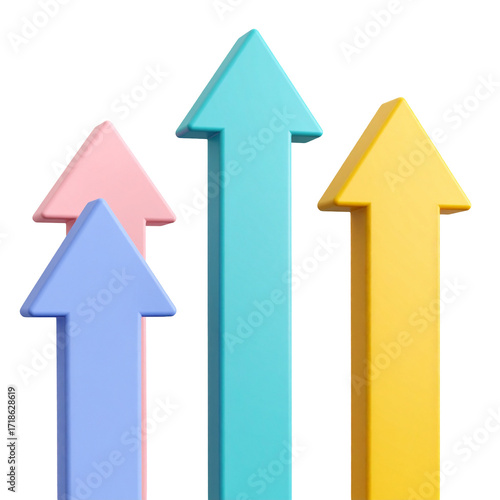 Colorful upward arrows rise against a black background, illustrating growth, progress, and achievement, for business concepts