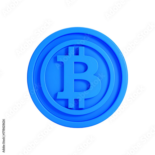Blue cryptocurrency coin isolated on black, floating, representing digital finance, currency, and investment