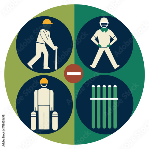 Cricket field positions icons – silhouettes / fielders, bowler & keeper”