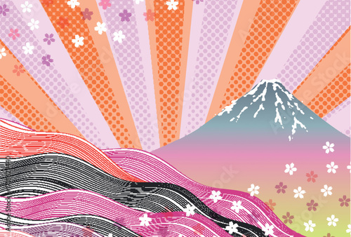 富士山　和柄　年賀状　背景	
