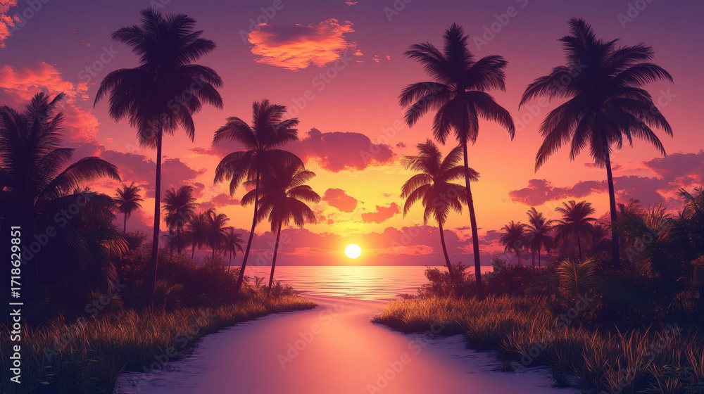 Obraz premium Sunset tropical beach scene
