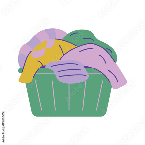 Laundry basket full of clothes.