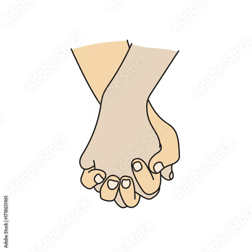 Two people holding hands with caring illustration vector hand drawn with black lines