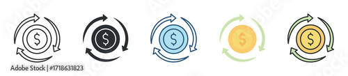 Money Flow Icon Set Multiple Style Collection