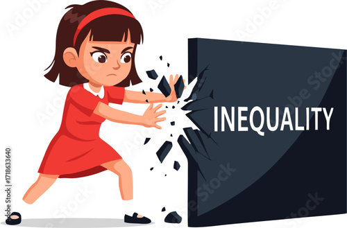 Determined Girl Shattering Inequality Wall with Focused Gaze and Powerful Stance
