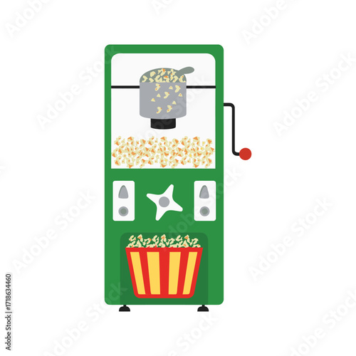 Popcorn Machine with Red and White Striped Bucket.