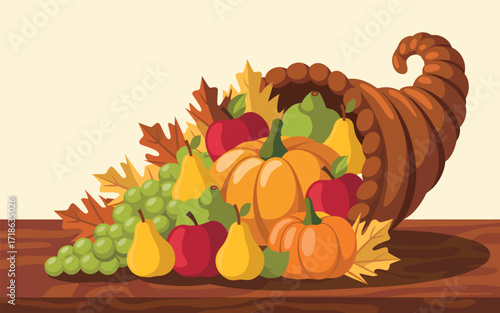 Thanksgiving turkey with vegetables and autumn harvest decoration