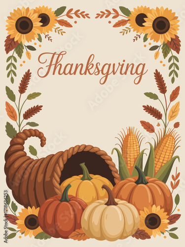 Thanksgiving, autumn flat vector illustration background