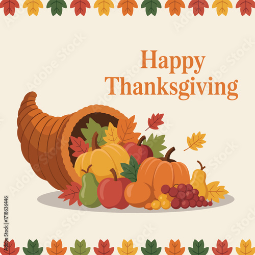 Thanksgiving, autumn border, frame, flat vector illustration background