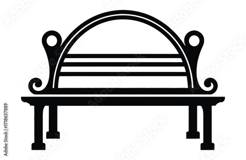 Elegant black park bench silhouette for modern garden designs, timeless outdoor seating, perfect for logos and simple icons, classical style, garden decor, landscaping projects