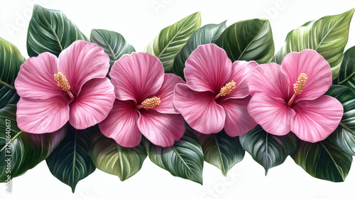 Wallpaper Mural Pink hibiscus floral border Torontodigital.ca