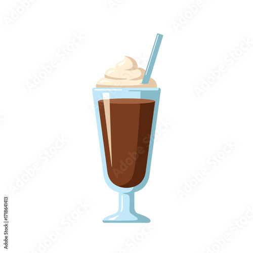 Milkshake in glass with straw and whipped cream