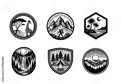 Black and White VintageTravelling Badge Collection Vector by AZ for UI/UX, Books, Design and Decoration Asset