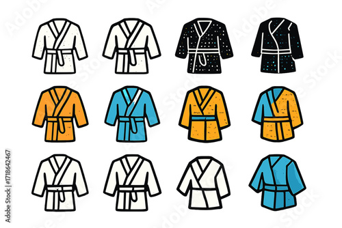 Waffle Robe Logo Grid. Set Logo of Spa Robes: Waffle texture bathrobe. Logo set in vector style, emblematic variations. line, bold