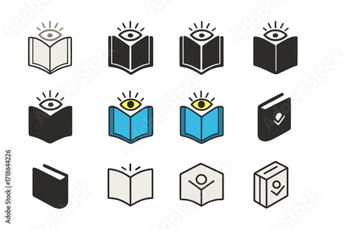 Mystical Knowledge Logo Grid. Set Logo of religious myths and their cultural importance: mystical book of knowledge. Logo set in