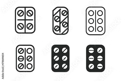 Pharmaceutical Logo Variations. Pharmaceuticals. Set Logo of Pharmaceuticals: Tablet blister pack. 6 harmonious logo variations of