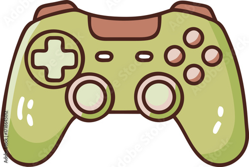 Green video game controller icon on a white background, symbolizing gaming and technology.
