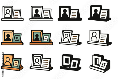 Family Heritage Logo Set. Set Logo of creating a family heritage wall with photos and heirlooms: handwritten letter in frame. Logo