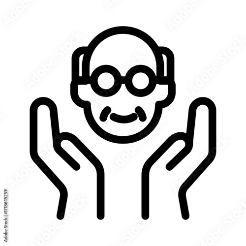 Hands Holding Elderly Man Line Icon of Senior Care Facilities Icon Set