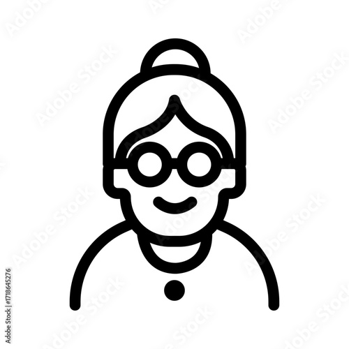 Elderly Woman Line Icon of Senior Care Facilities Icon Set