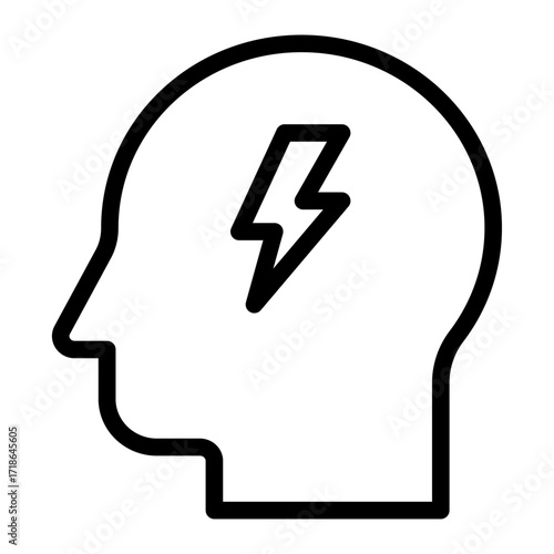 Brain with Lightning Bolt Line Icon of Stress Management Icon Set