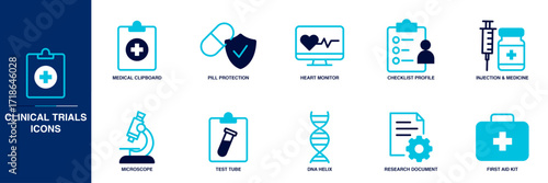 Clinical Trials Blue Colored Outline Icon Set