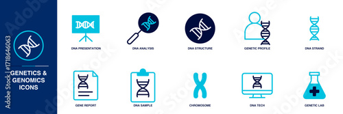 Genetics & Genomics Blue Colored Outline Icon Set