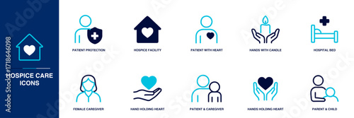 Hospice Care Blue Colored Outline Icon Set
