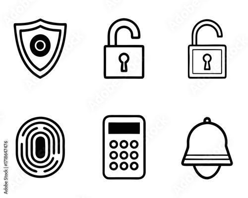 Security Icons Vector – Lock, Shield, Fingerprint, Password