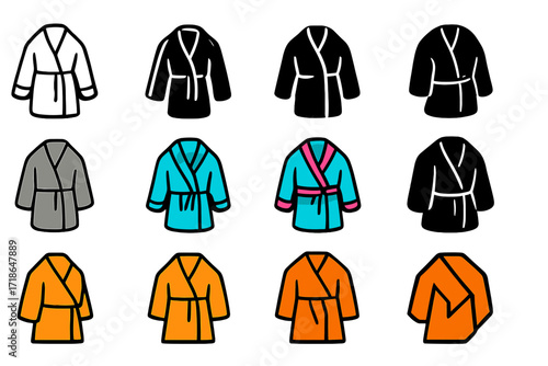Spa Robe Logos. Set Logo of Spa Robes: Fluffy fleece robe. Logo set in vector style, emblematic variations. line, bold thick line,