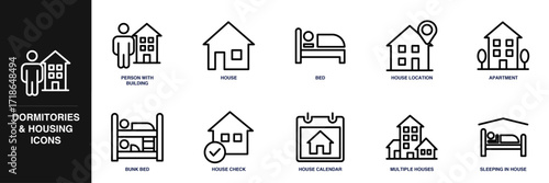 Dormitories & Housing Line Icon Set