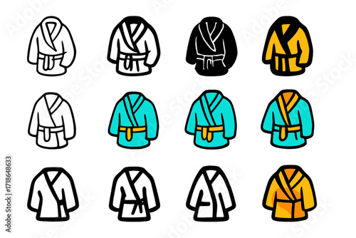 Spa Robe Logos. Set Logo of Spa Robes: Fluffy fleece robe. Logo set in vector style, emblematic variations. line, bold thick line,