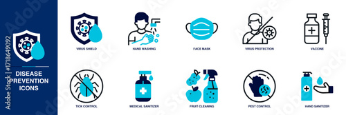 Disease Prevention Blue Colored Outline Icon Set