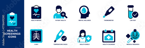 Health Screenings Blue Colored Outline Icon Set