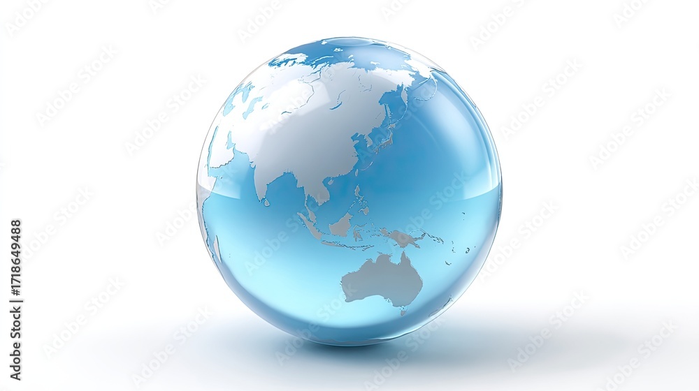 Fototapeta premium Stunning Blue Globe Representing Asia and Australia in a Clear Environment with Reflective Surface and Soft Lighting