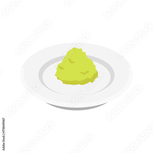 Wasabi condiment on small plate - flat vector illustration, Japanese food icon