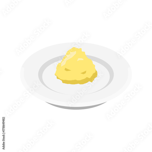 Grated ginger condiment on small plate - flat vector illustration, Japanese food icon