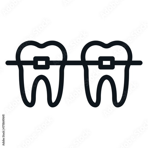 Teeth with Braces Line Icon of Orthodontics Icon Set