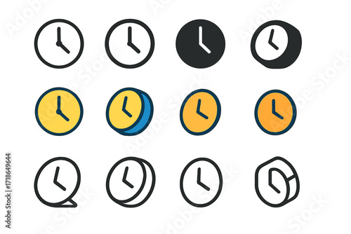 Dopamine Detox Logos. Set Logo of Dopamine Detox from Screens: Analog clock icon. Logo set in vector style, emblematic variations. line, bold thick line, solid