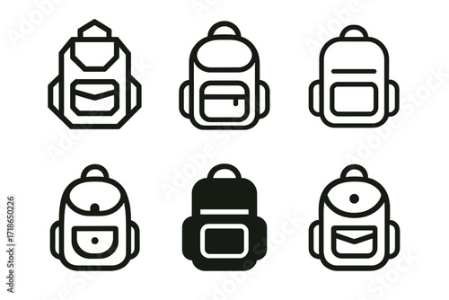 Education Logo Variations. Education. Set Logo of Education: Backpack. 6 harmonious logo variations of the same emblematic concept
