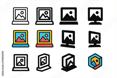 Digital Art Logo Collection. Set Logo of Digital Art Collectibles and NFTs: Virtual gallery frame. Logo set in vector style, emblematic variations. line, bold