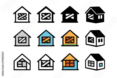 Hurricane Logo Designs. Set Logo of Severe Hurricanes: Home boarded up windows. Logo set in vector style, emblematic variations.