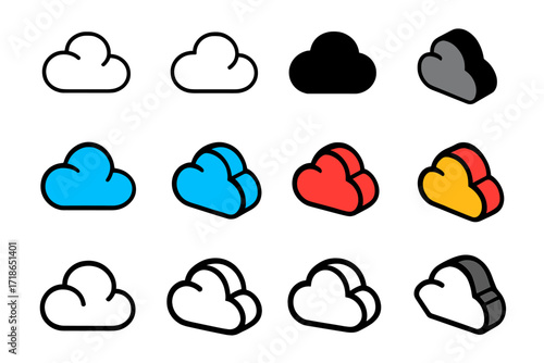 Deep Sigh Logo Variations. Set Logo of Deep Sigh: Cloud puff. Logo set in vector style, emblematic variations. line, bold thick