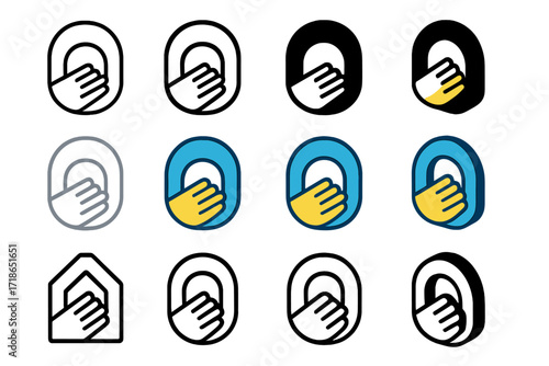 Diverse Logo Styles. Set Logo of Boundaries & Trust: Safe Space Circle. Logo set in vector style, emblematic variations. line, bold thick line, solid black