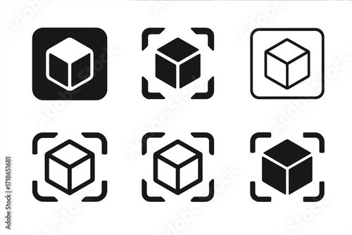 Augmented Reality Logos. Augmented Reality. Set Logo of Augmented Reality: AR cube marker. 6 harmonious logo variations of the