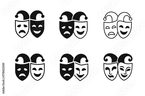 Costumed Guests Logos. costumed guests. Set Logo of costumed guests: theatrical masks. harmonious logo variations of the same emblematic concept, each with