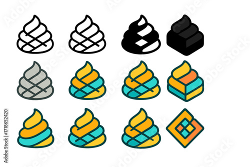 Creamy Logo Designs. Set Logo of Fatty Cream Topping: Cream lattice design. Logo set in vector style, emblematic variations. line, bold thick line, solid black