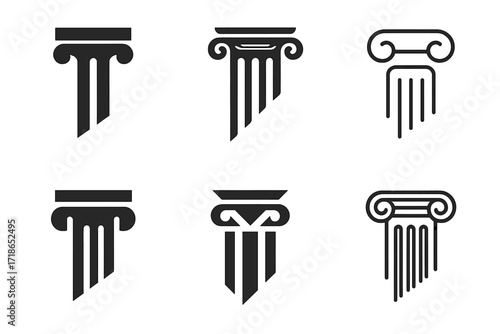 Architectural Logo Variations. Architecture. Set Logo of Architecture: Column. harmonious logo variations of the same emblematic concept, each with different