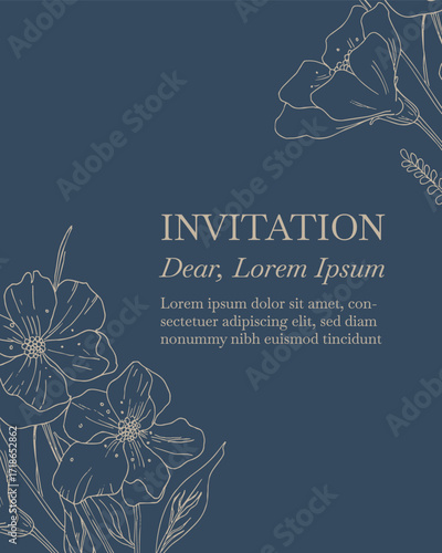 Elegance Wedding drawn mono-line floral botanical flower pattern background design